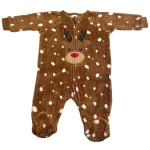 Gymboree Reindeer Fuzzy Warm Christmas Footed Pajama 0-3 Months baby